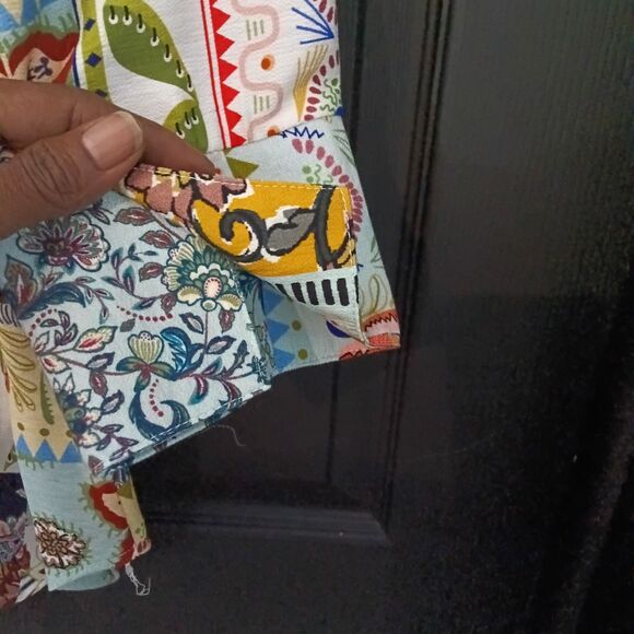 Boho Chic NWT Sz. M Multi Color Patchwork 3/4 Sleeve Button Up Blouse - Picture 13 of 16